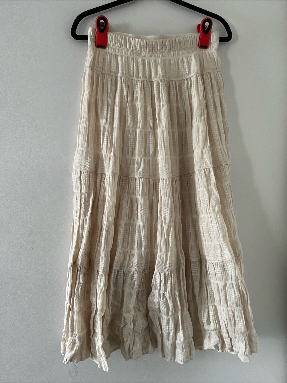 Max Studio Cream Cotton Tiered Maxi Skirt Small Coastal Euro Summer Cottagecore